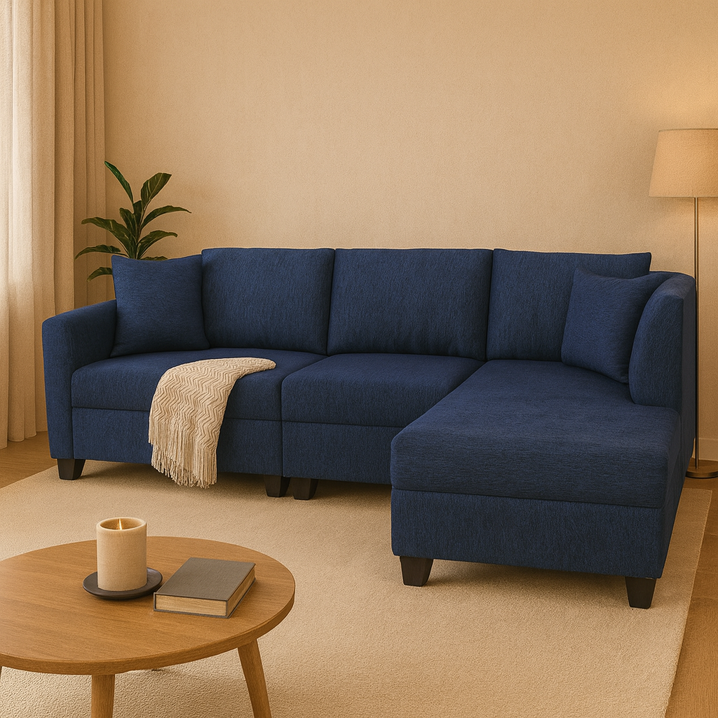 Brazil L-Shape Sofa in Cool Cobalt Colour