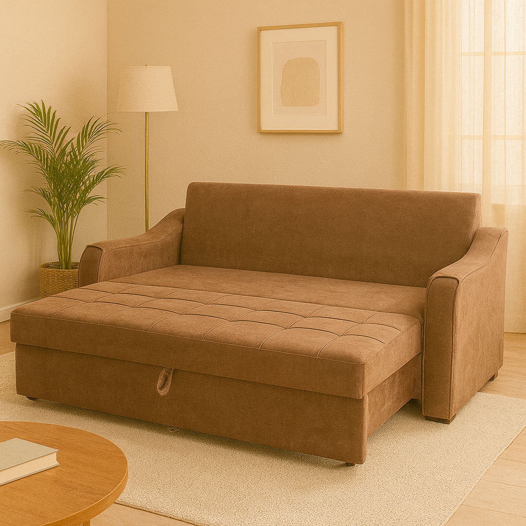 Eldorado Pull-Out Sofa Cum Bed with Storage in Brown Colour