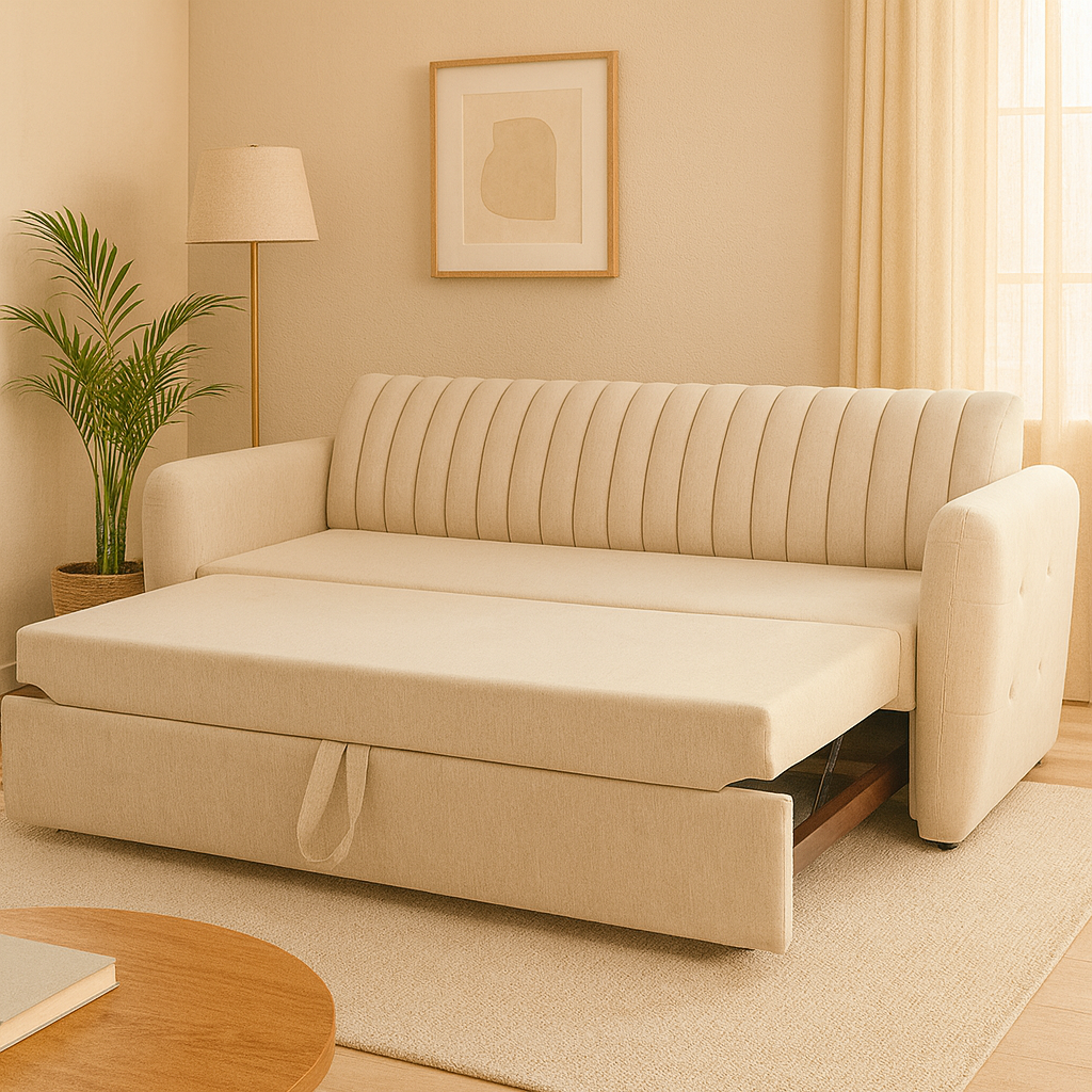 Banshee Fabric Pull Out Sofa Cum Bed in Beige